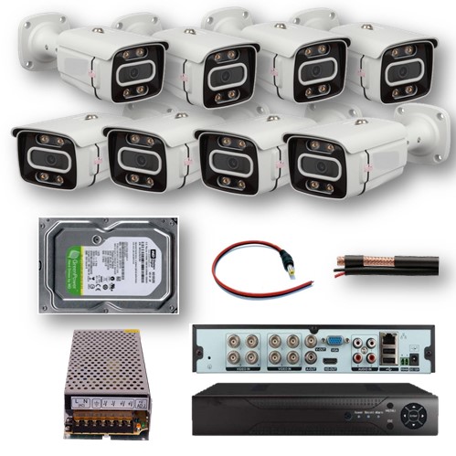 پکیج کامل 8 دوربین مداربسته فول اچ دی مناسب کارخانه و ساختمان و آپارتمان